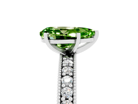 White gold Pear Cut Peridot Milgrain Pavé Engagement Ring with Four-Prong Setting_5