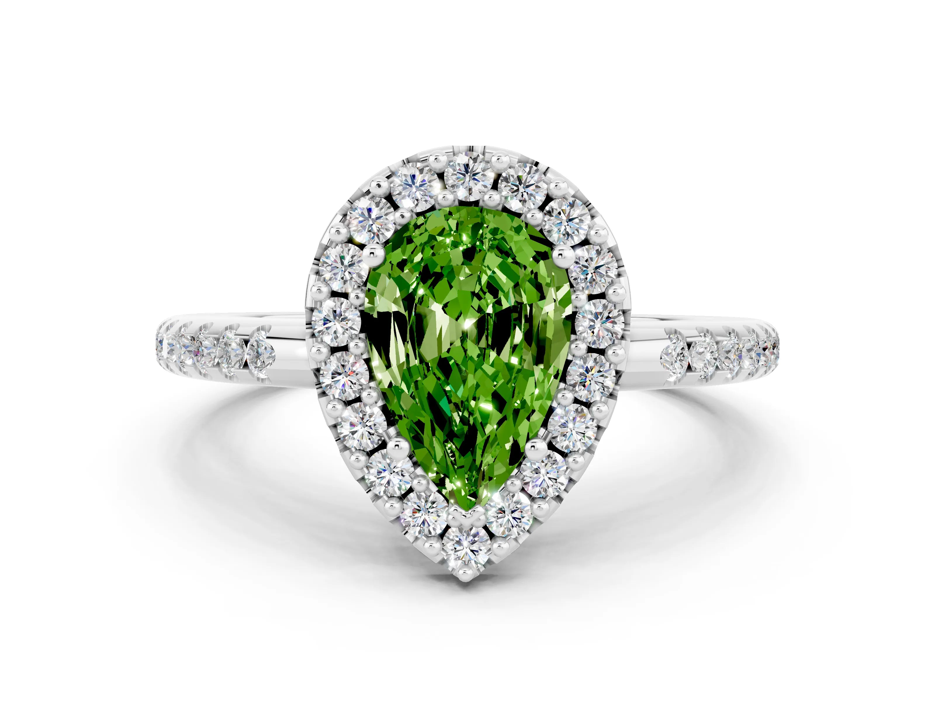 White gold Pear Cut Peridot Pavé Halo Ring with Four-Prong Setting_12