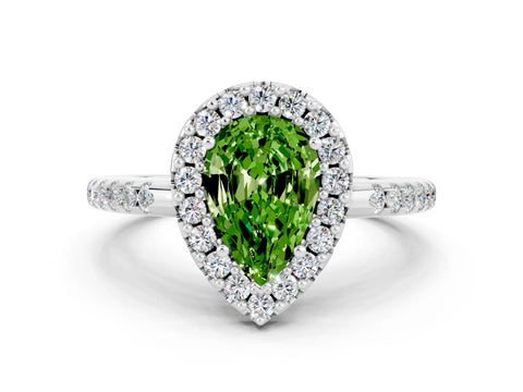 White gold Pear Cut Peridot Pavé Halo Ring with Four-Prong Setting_12
