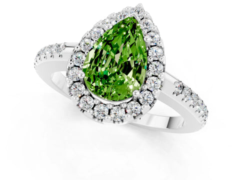White gold Pear Cut Peridot Pavé Halo Ring with Four-Prong Setting_13