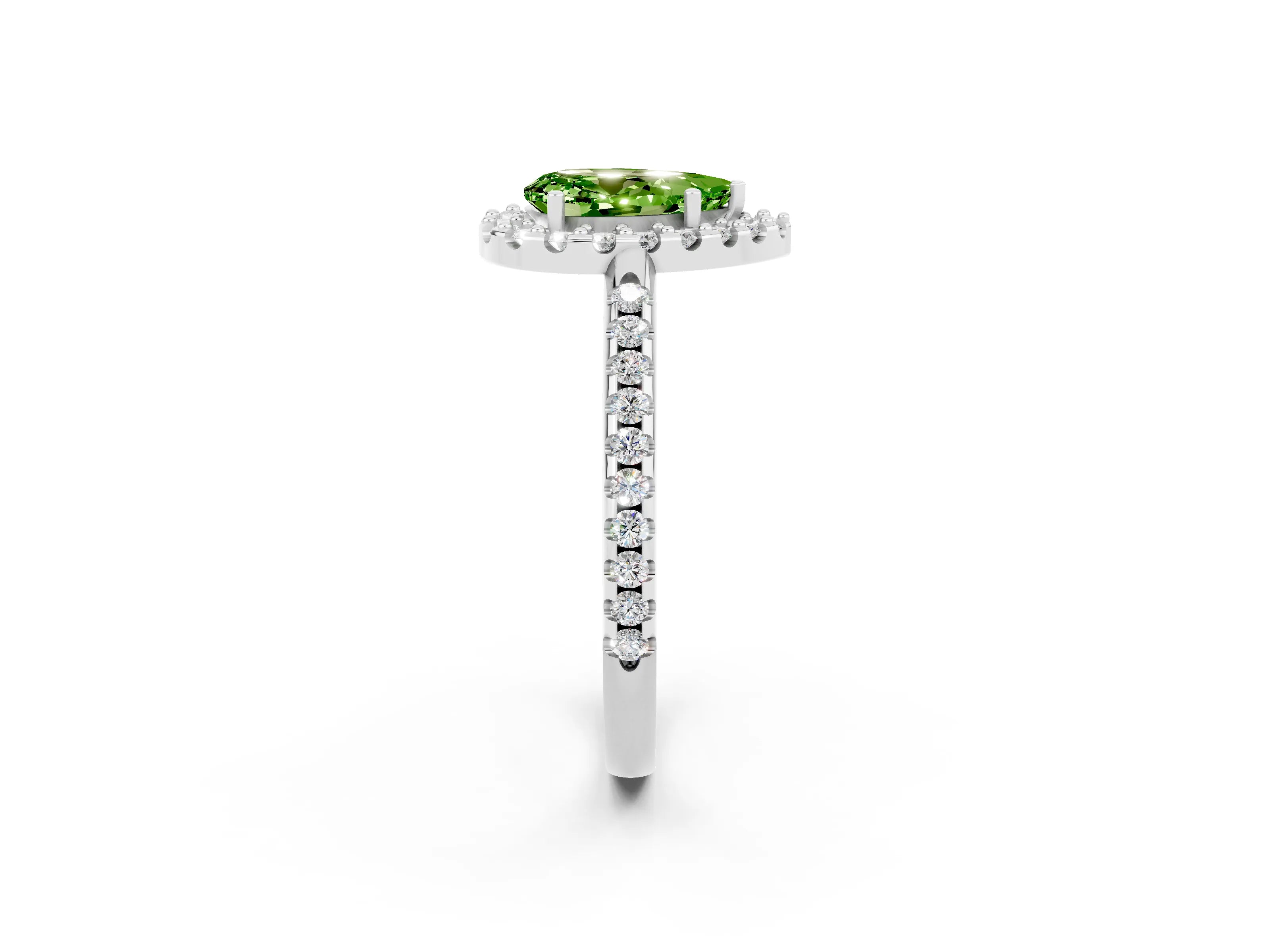 White gold Pear Cut Peridot Pavé Halo Ring with Four-Prong Setting_14