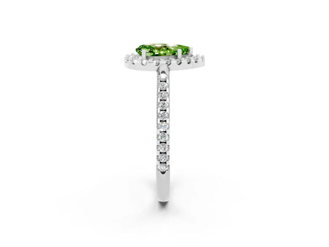 White gold Pear Cut Peridot Pavé Halo Ring with Four-Prong Setting_14