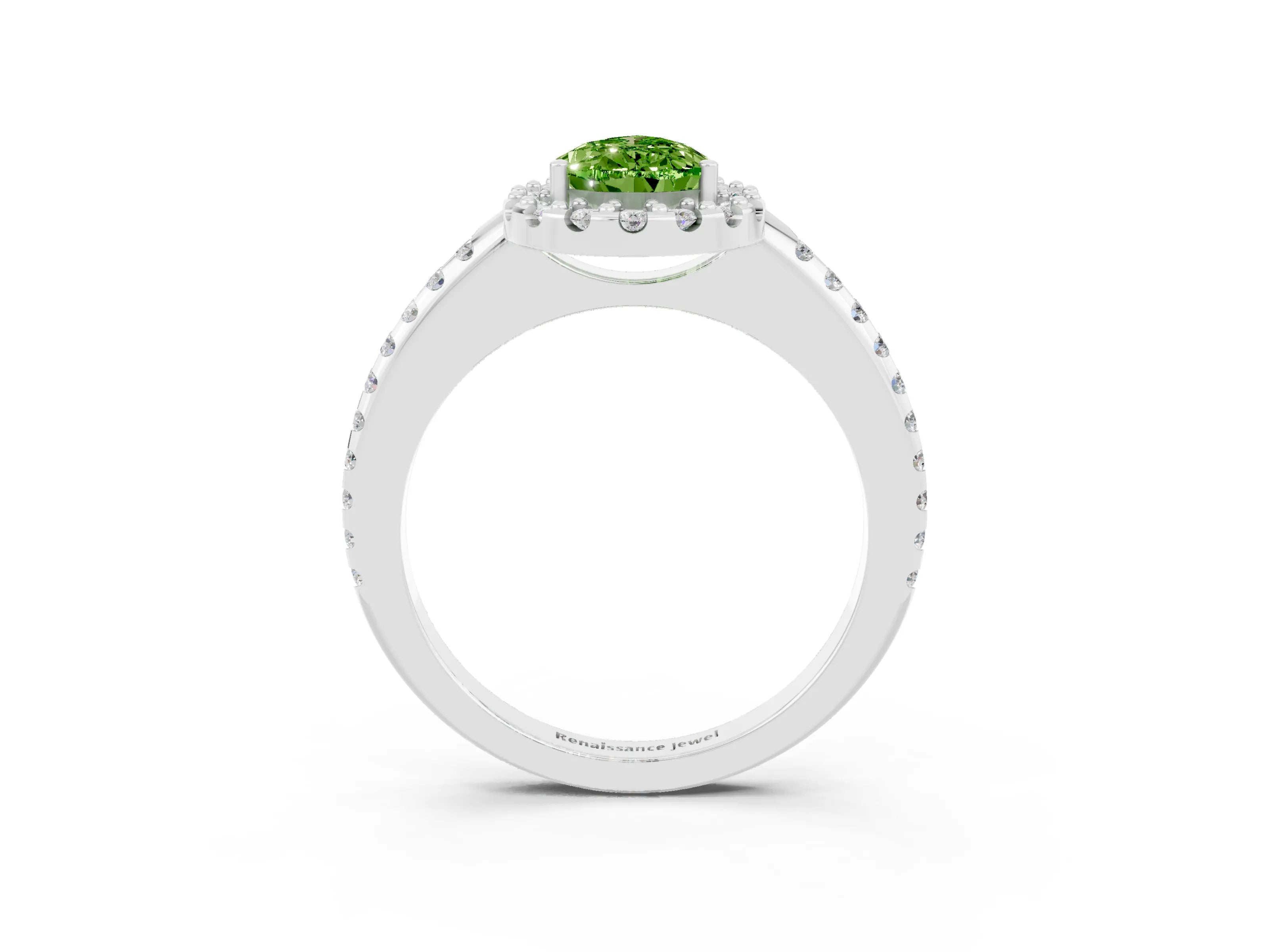 White gold Pear Cut Peridot Pavé Halo Ring with Four-Prong Setting_15