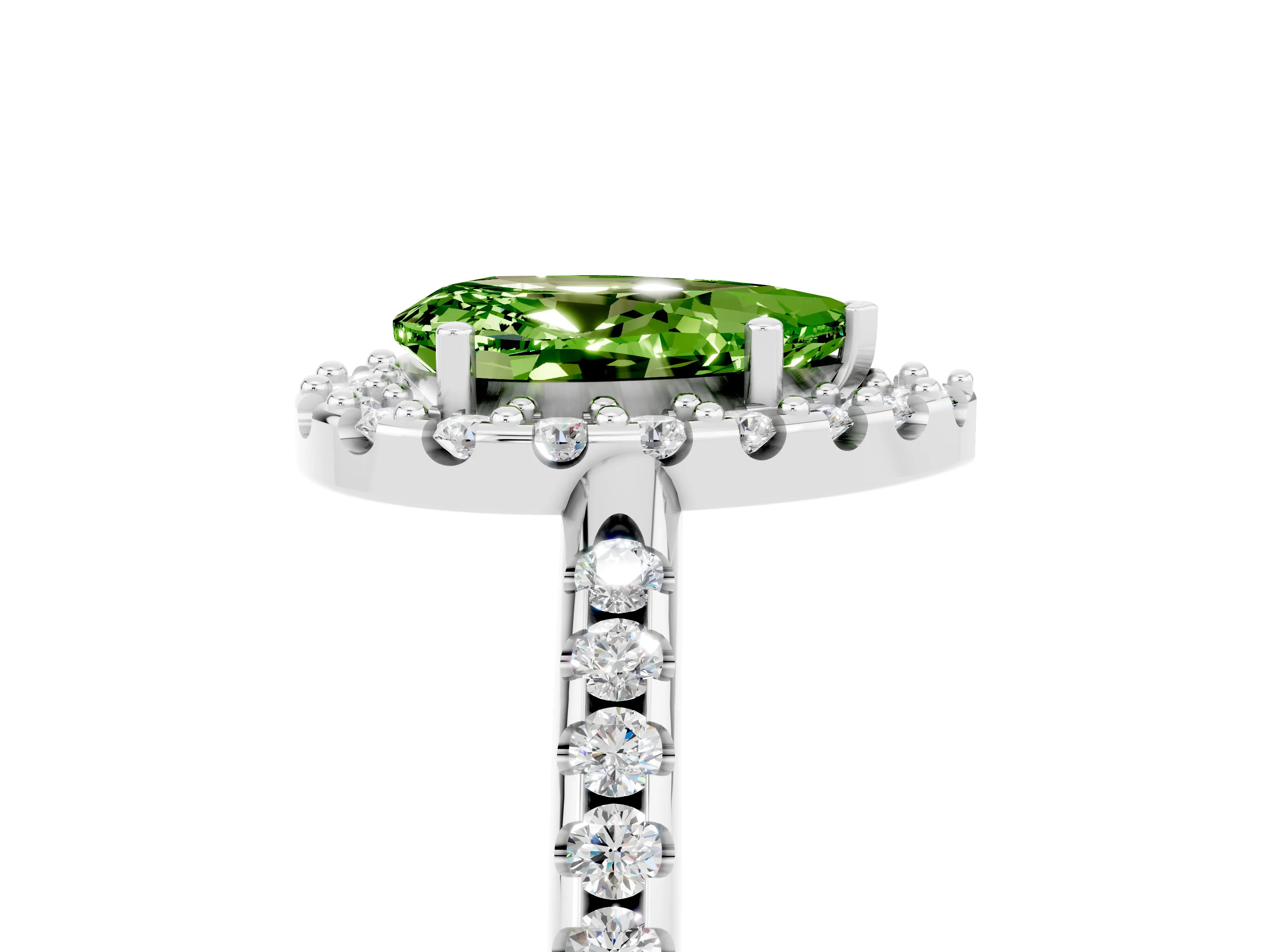 White gold Pear Cut Peridot Pavé Halo Ring with Four-Prong Setting_17