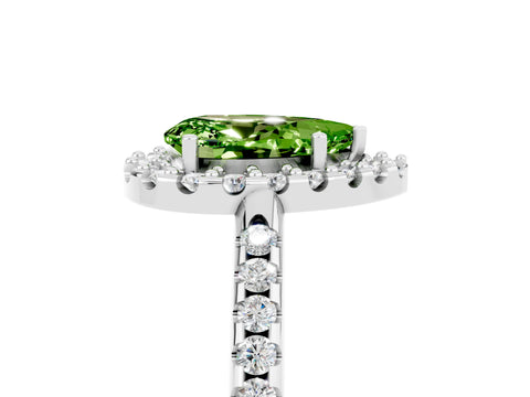 White gold Pear Cut Peridot Pavé Halo Ring with Four-Prong Setting_17