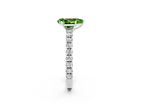 White gold Pear Cut Peridot Pavé Solitaire Engagement Ring with Four-Prong Setting_14