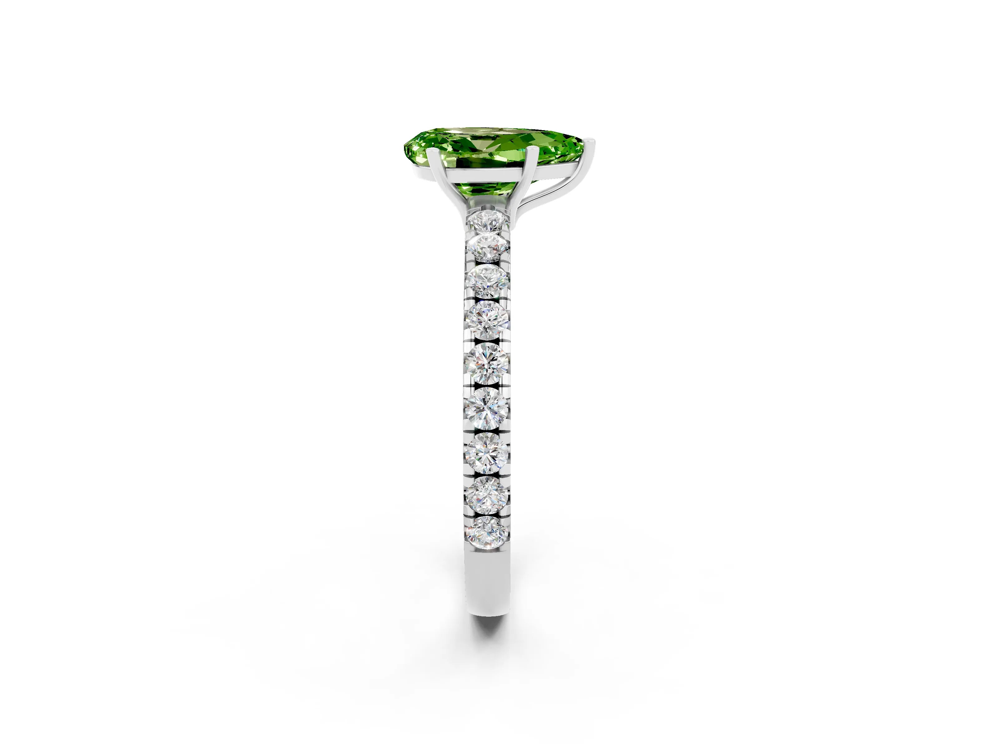 White gold Pear Cut Peridot Pavé Solitaire Engagement Ring with Four-Prong Setting_14