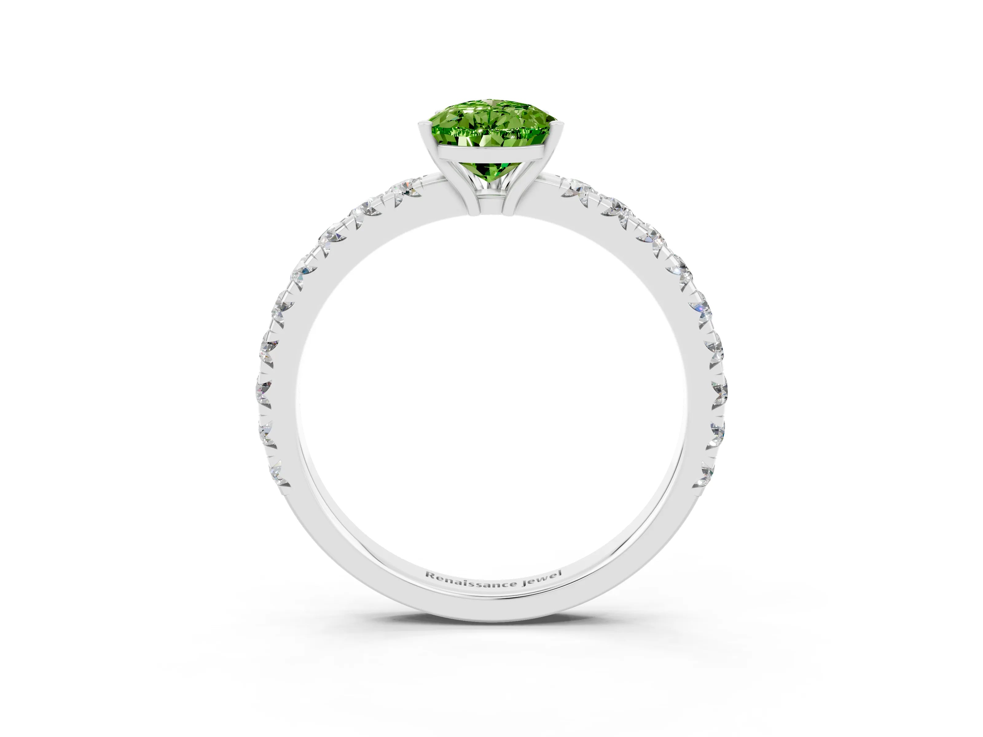 White gold Pear Cut Peridot Pavé Solitaire Engagement Ring with Four-Prong Setting_15