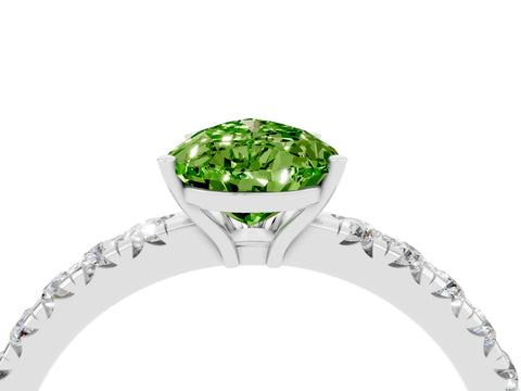 White gold Pear Cut Peridot Pavé Solitaire Engagement Ring with Four-Prong Setting_16