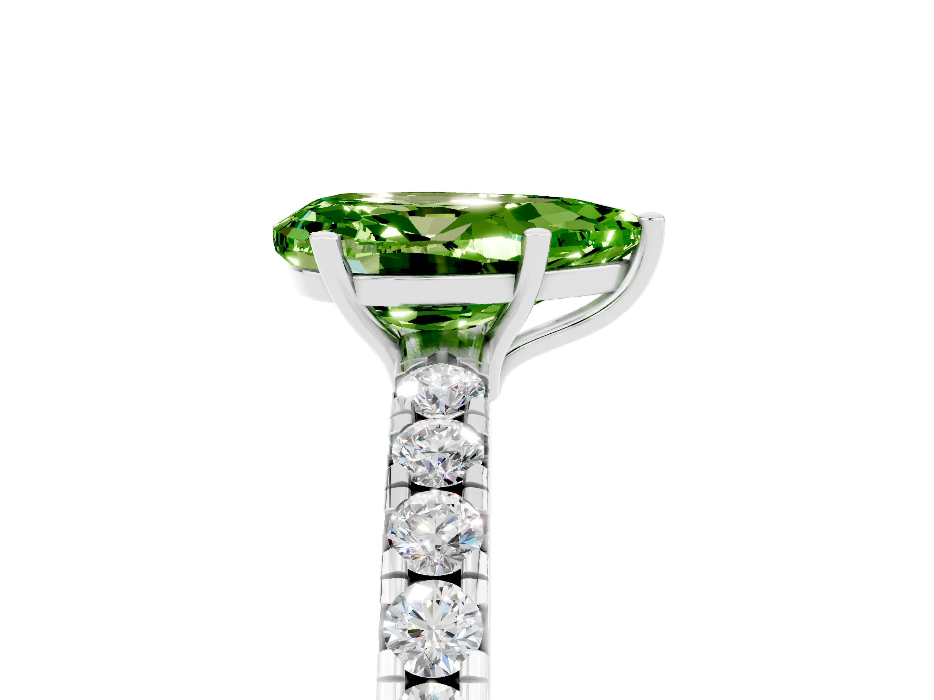 White gold Pear Cut Peridot Pavé Solitaire Engagement Ring with Four-Prong Setting_17