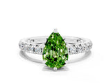 White gold Pear Cut Peridot Pavé Solitaire Ring with Round Band and Prong Setting_36