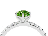 White gold Pear Cut Peridot Pavé Solitaire Ring with Round Band and Prong Setting_40