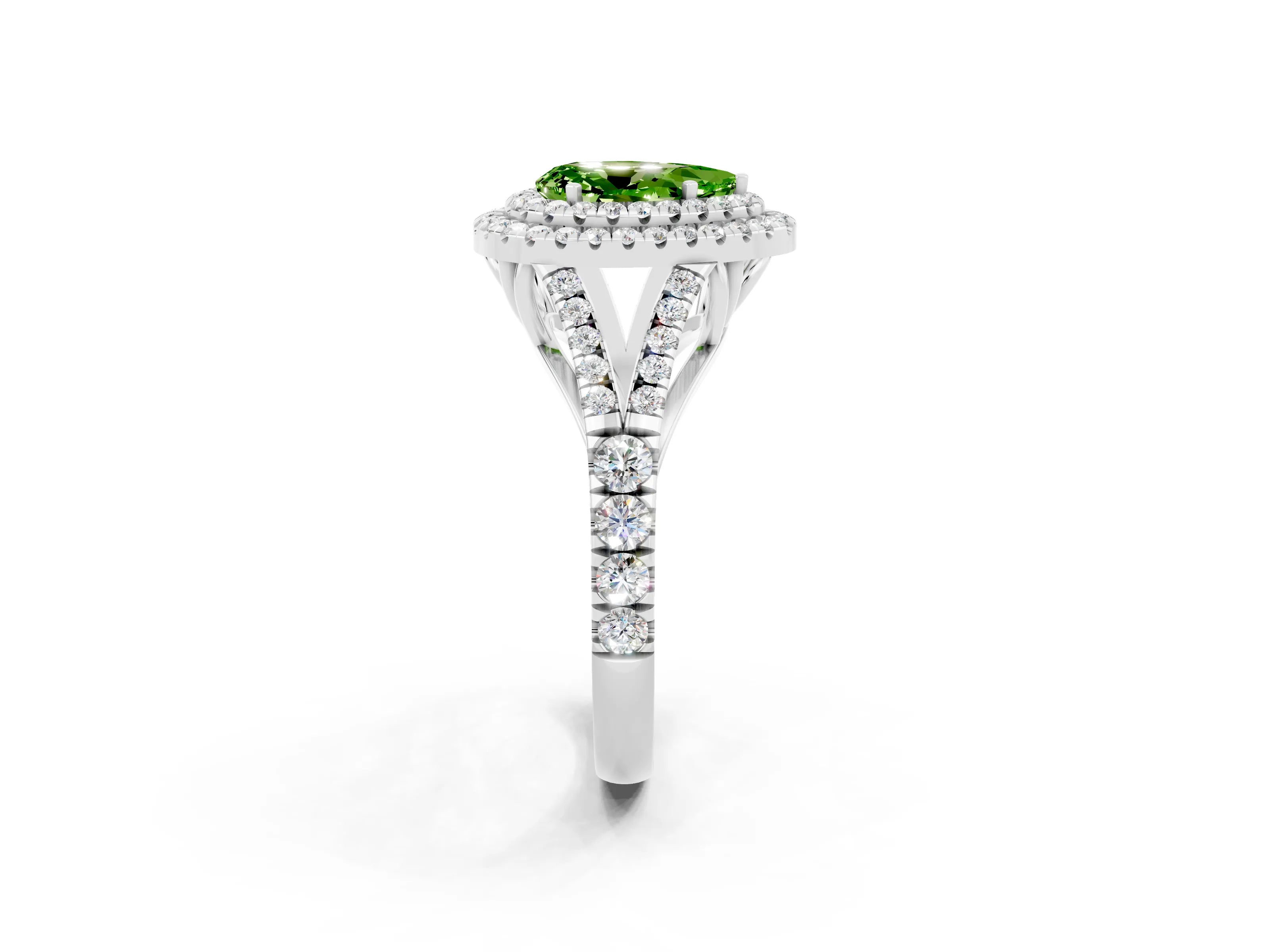 White gold Pear Cut Peridot Pavé Split Shank Double Halo Engagement Ring_2