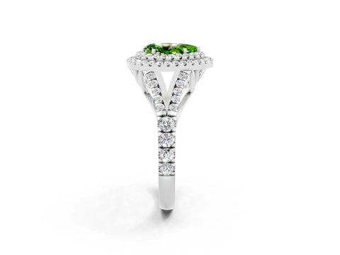 White gold Pear Cut Peridot Pavé Split Shank Double Halo Engagement Ring_2