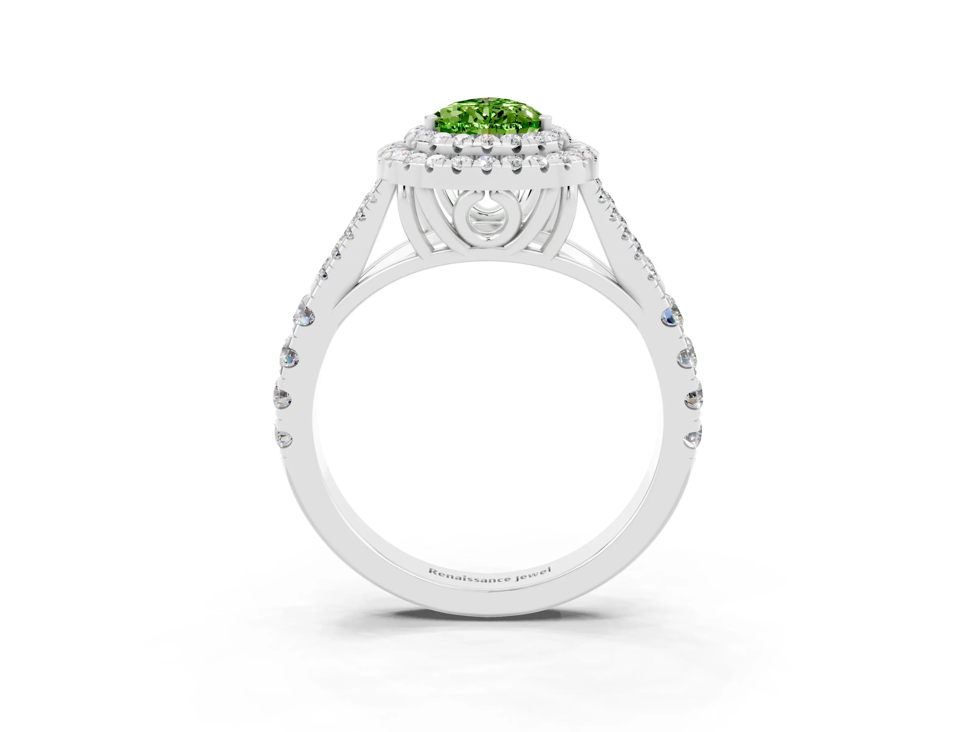 White gold Pear Cut Peridot Pavé Split Shank Double Halo Engagement Ring_3
