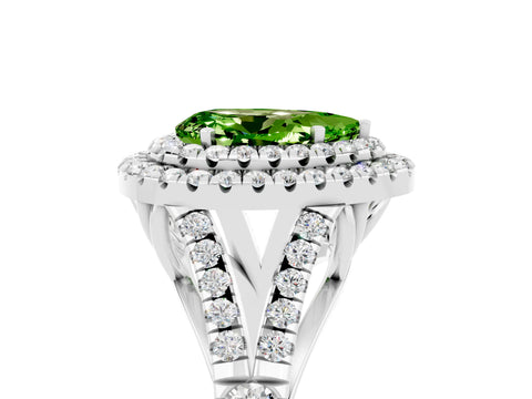 White gold Pear Cut Peridot Pavé Split Shank Double Halo Engagement Ring_5