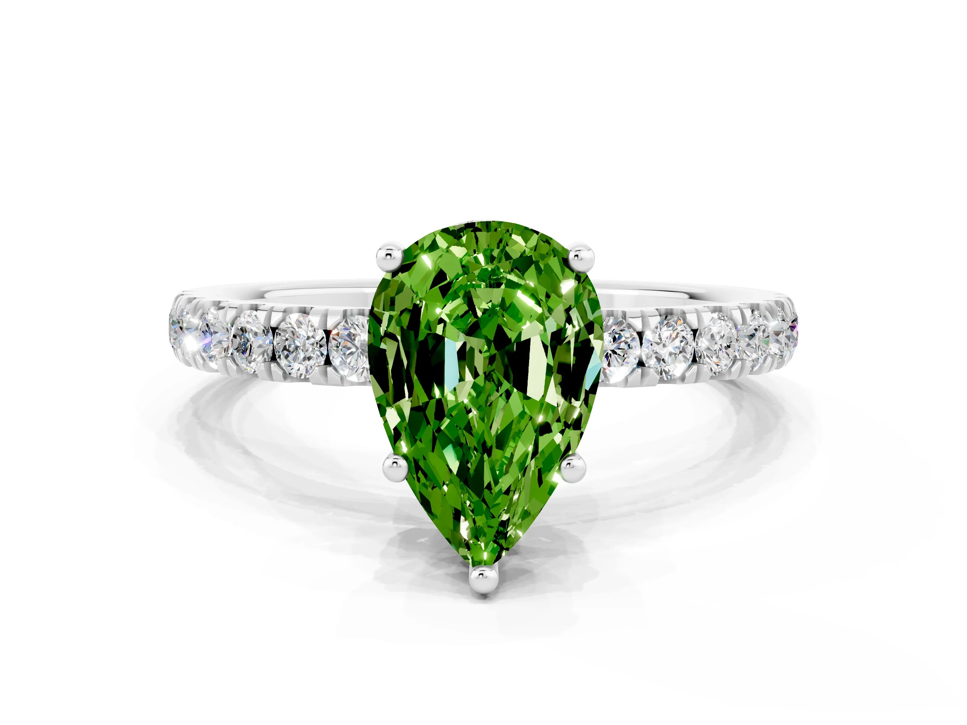 White gold Pear Cut Peridot Pave Band Solitaire Ring with Four-Prong Setting_24