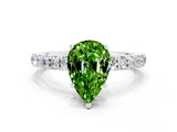 White gold Pear Cut Peridot Pave Band Solitaire Ring with Four-Prong Setting_24