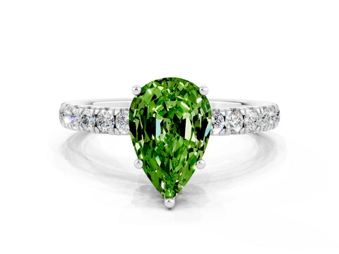 White gold Pear Cut Peridot Pave Band Solitaire Ring with Four-Prong Setting_24