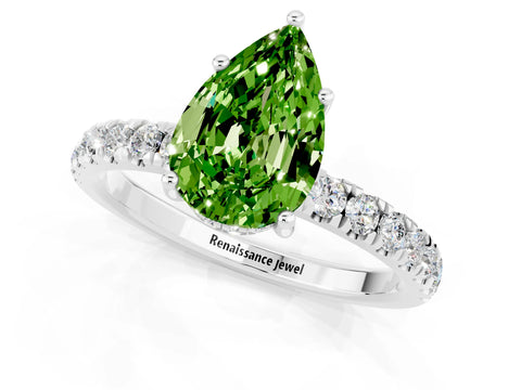 White gold Pear Cut Peridot Pave Band Solitaire Ring with Four-Prong Setting_25