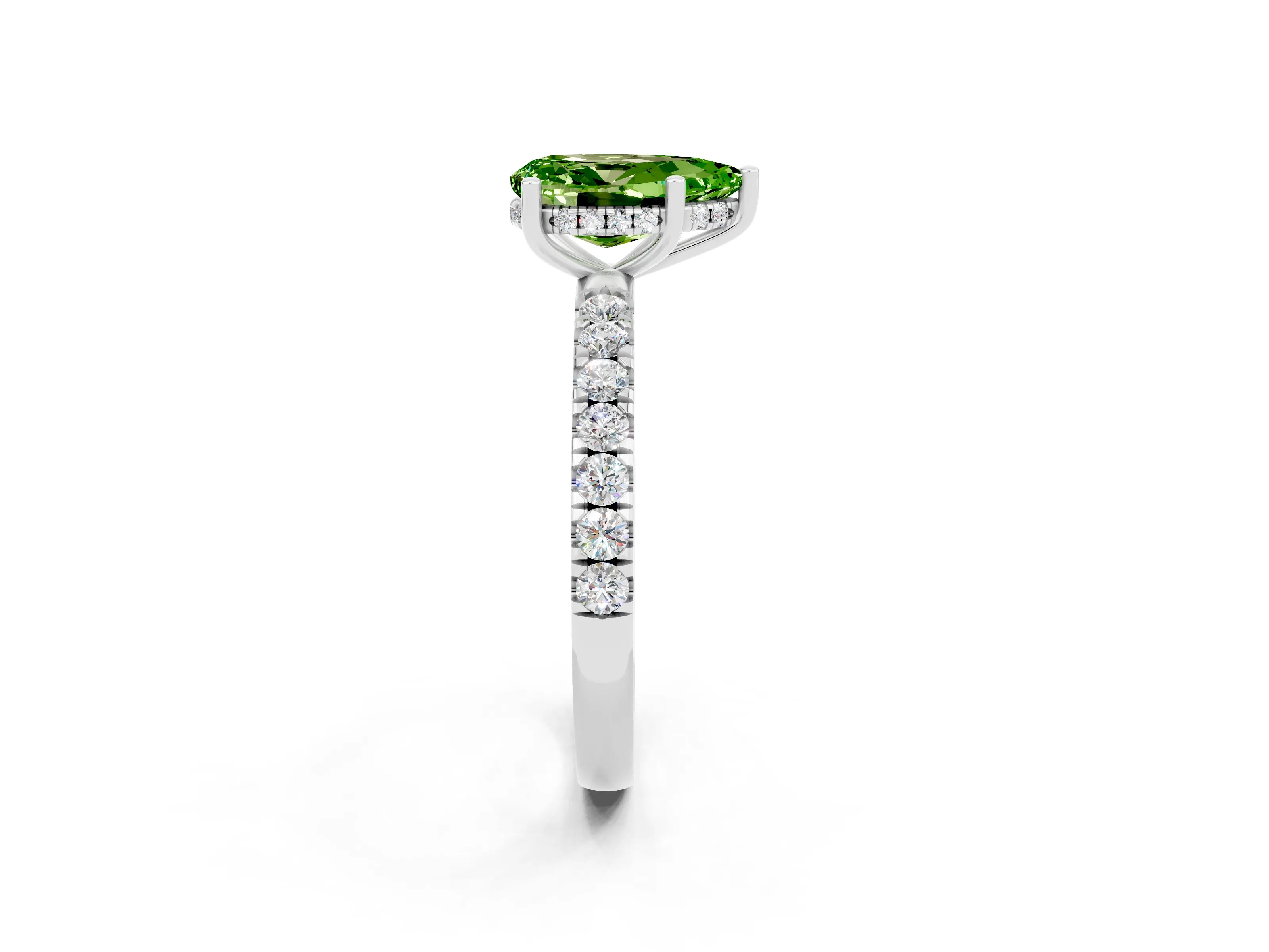 White gold Pear Cut Peridot Pave Band Solitaire Ring with Four-Prong Setting_26
