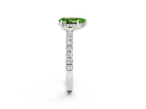 White gold Pear Cut Peridot Pave Band Solitaire Ring with Four-Prong Setting_26