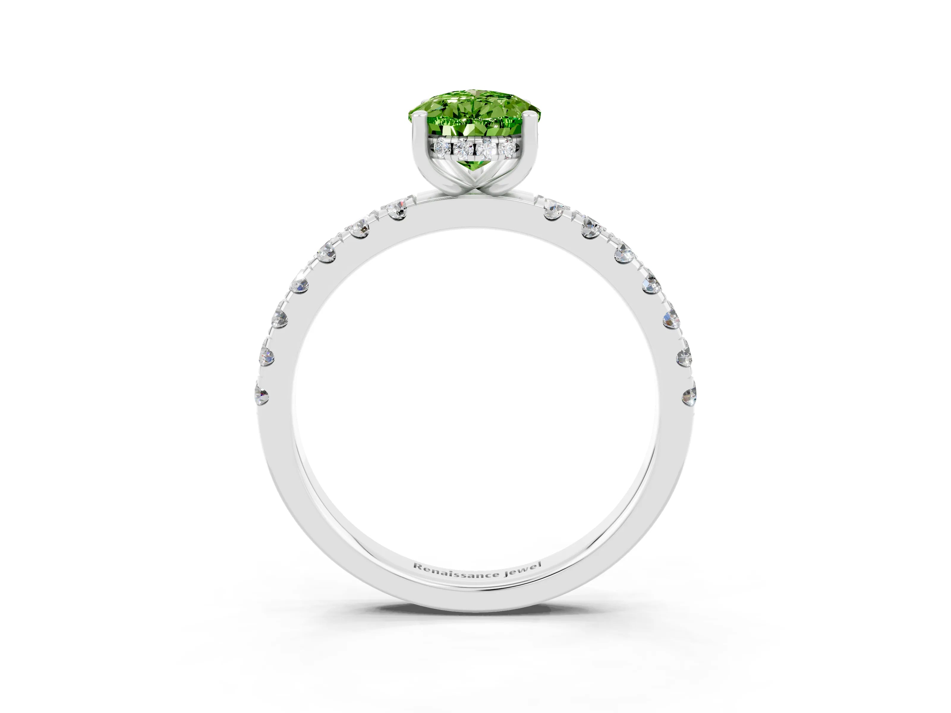 White gold Pear Cut Peridot Pave Band Solitaire Ring with Four-Prong Setting_27