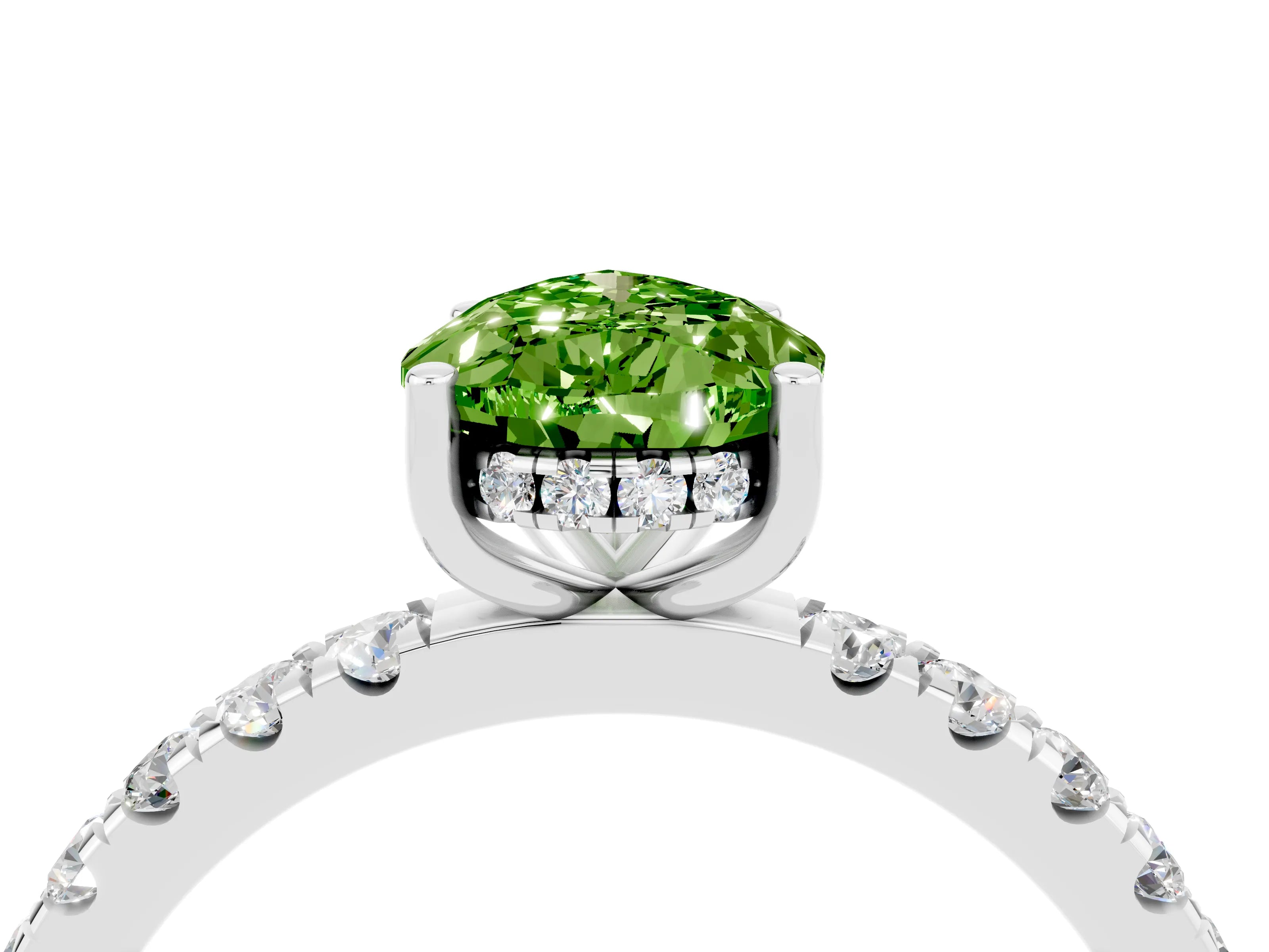 White gold Pear Cut Peridot Pave Band Solitaire Ring with Four-Prong Setting_28