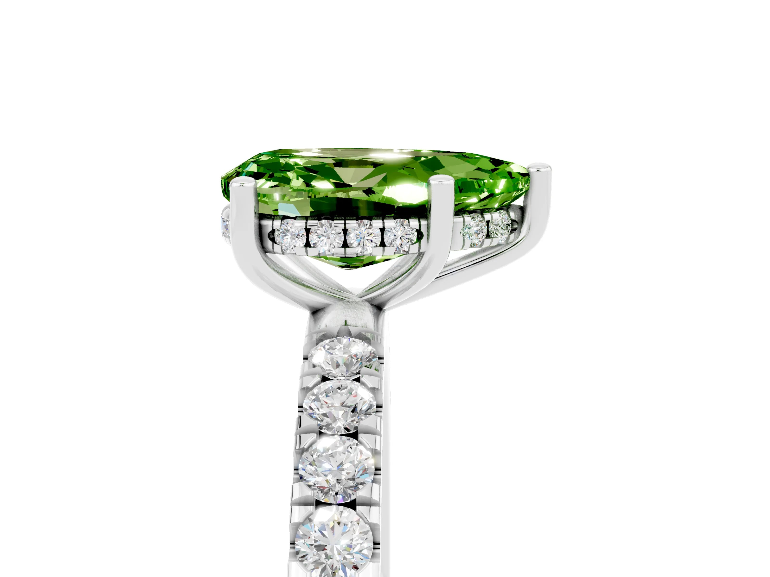 White gold Pear Cut Peridot Pave Band Solitaire Ring with Four-Prong Setting_29