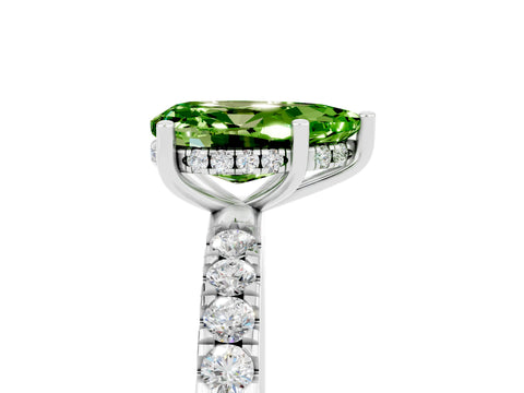 White gold Pear Cut Peridot Pave Band Solitaire Ring with Four-Prong Setting_29