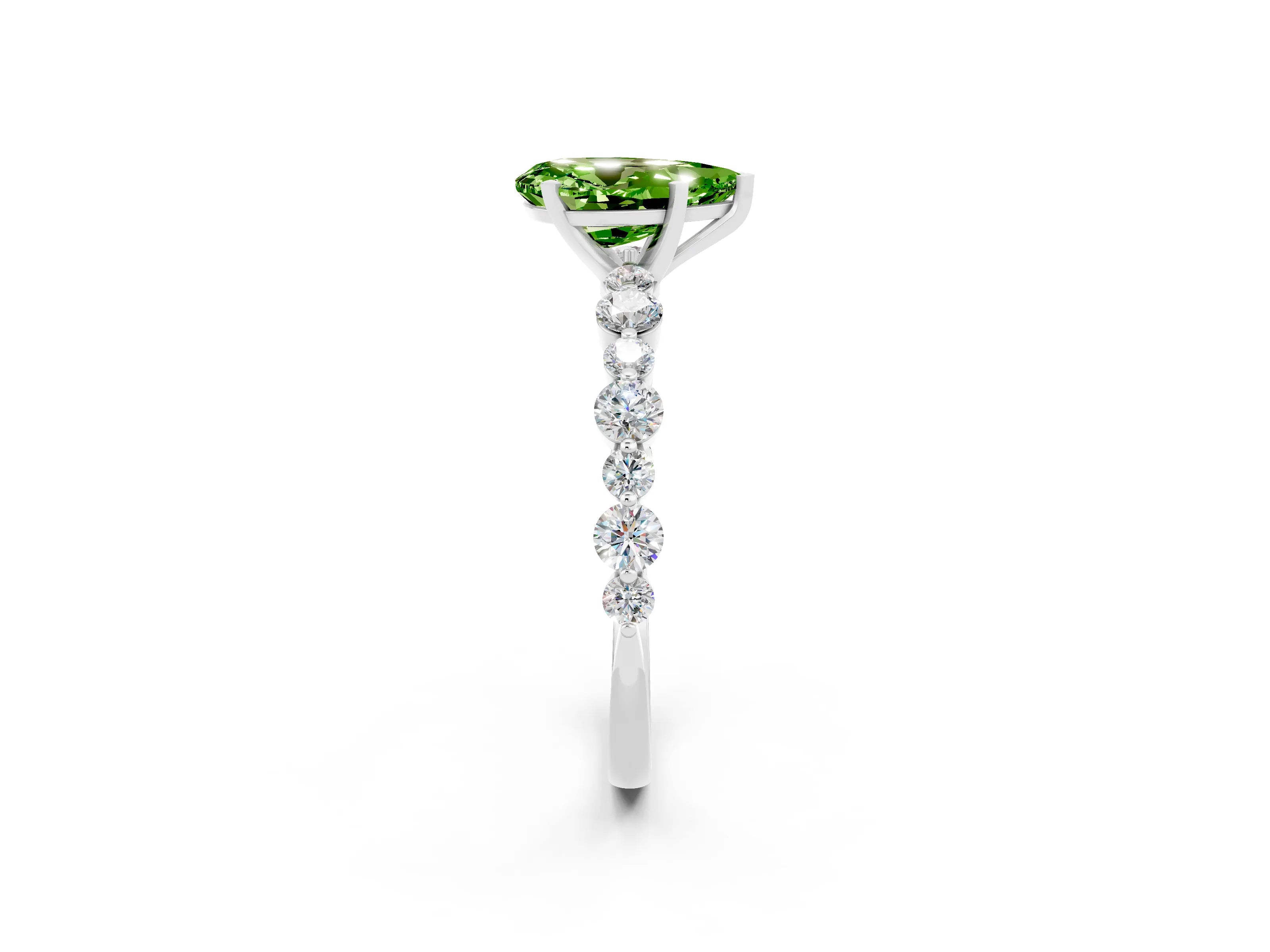 White gold Pear Cut Peridot Prong Set Engagement Ring with Pavé Band_2