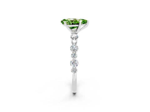 White gold Pear Cut Peridot Prong Set Engagement Ring with Pavé Band_2