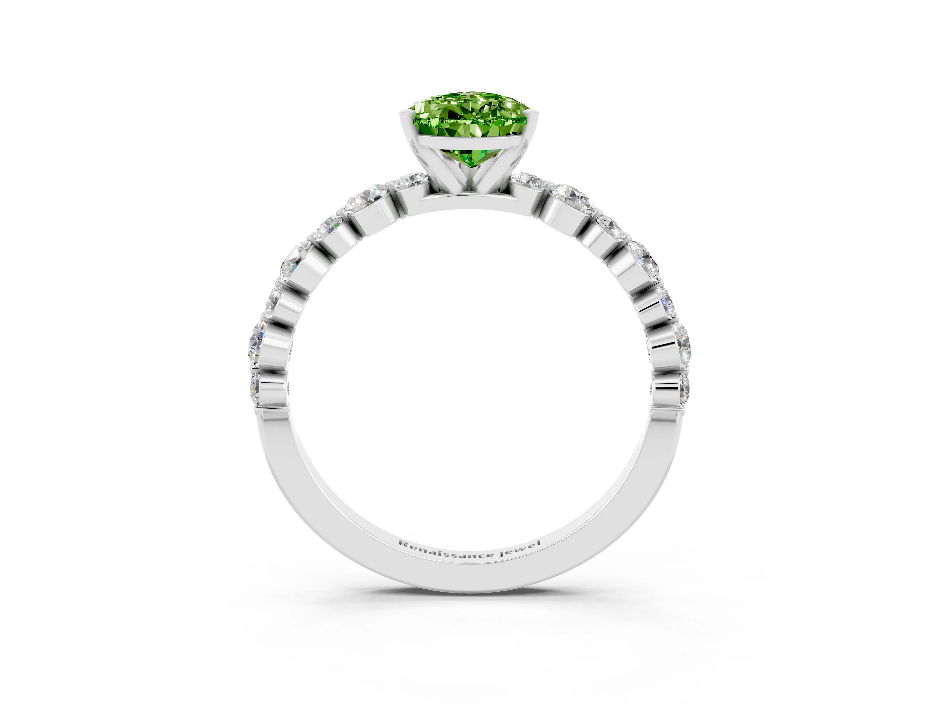 White gold Pear Cut Peridot Prong Set Engagement Ring with Pavé Band_3
