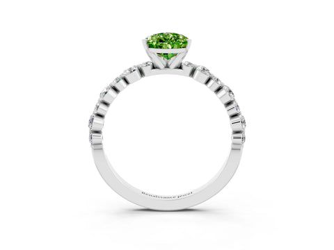White gold Pear Cut Peridot Prong Set Engagement Ring with Pavé Band_3
