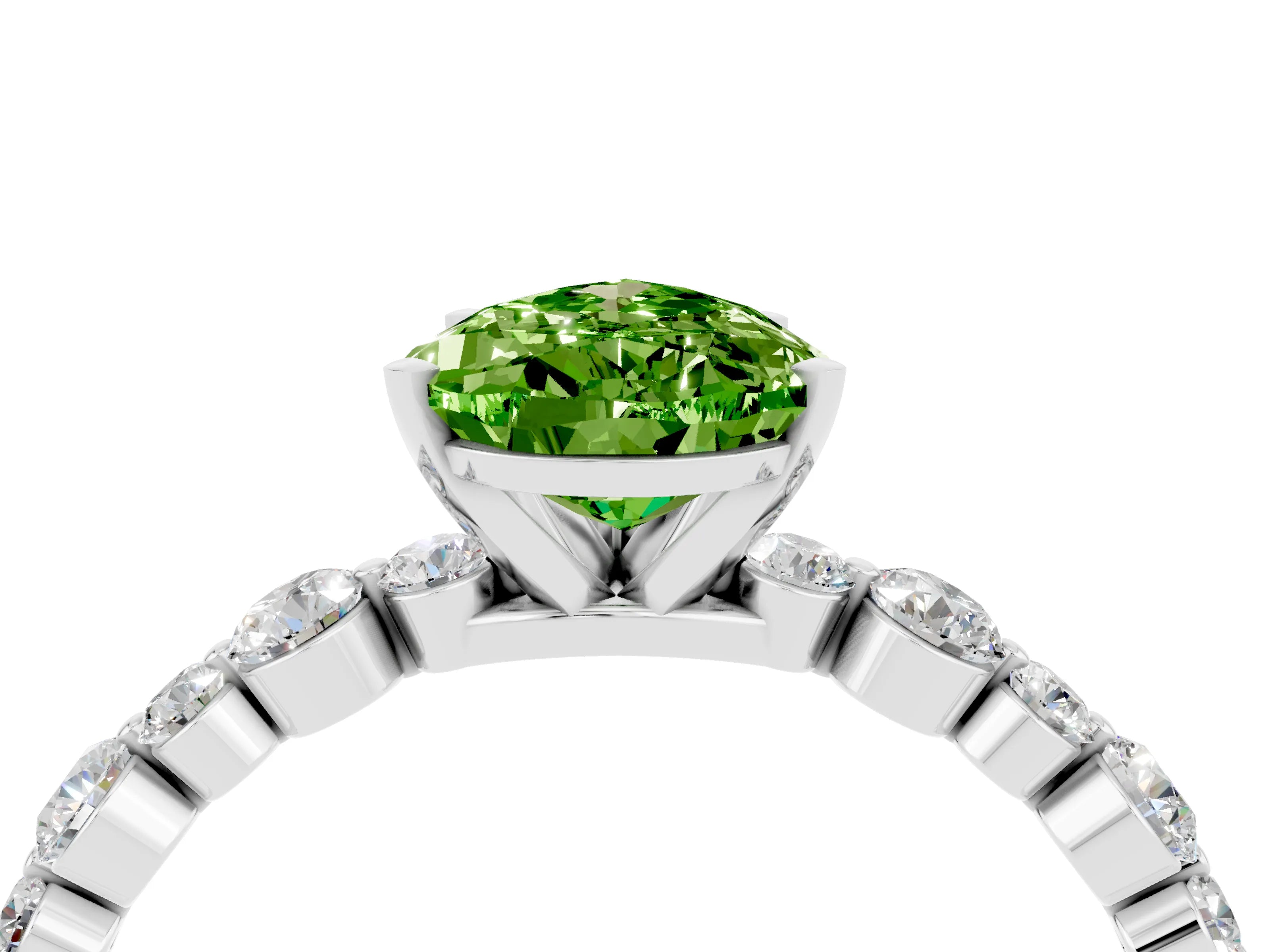 White gold Pear Cut Peridot Prong Set Engagement Ring with Pavé Band_4