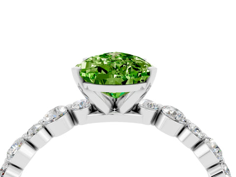 White gold Pear Cut Peridot Prong Set Engagement Ring with Pavé Band_4
