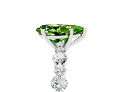 White gold Pear Cut Peridot Prong Set Engagement Ring with Pavé Band_5