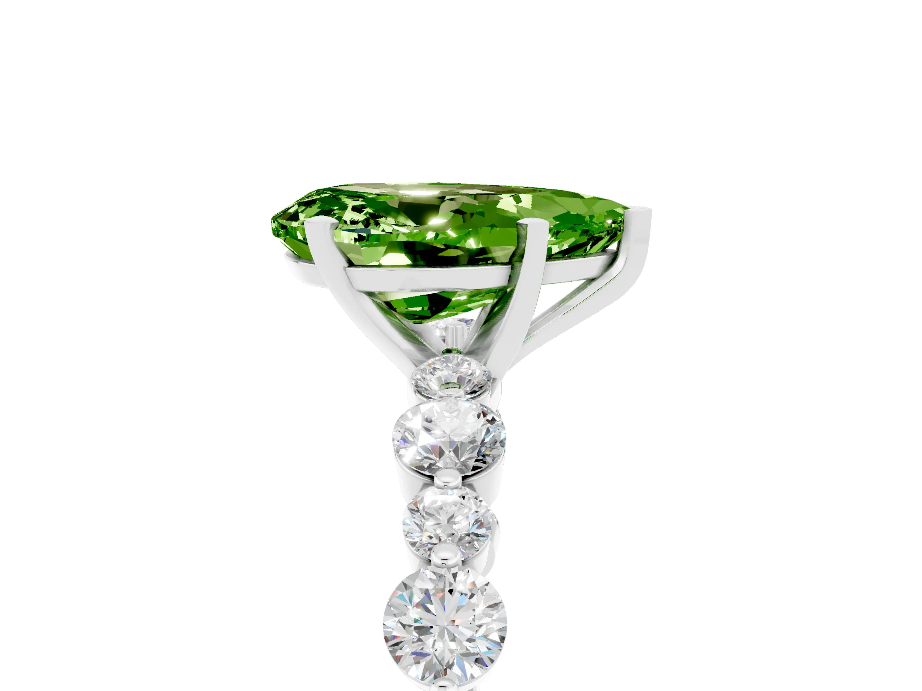 White gold Pear Cut Peridot Prong Set Engagement Ring with Pavé Band_5