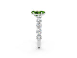 White gold Pear Cut Peridot Prong Setting with Side Stones on a Pave Band_2