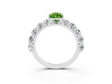 White gold Pear Cut Peridot Prong Setting with Side Stones on a Pave Band_3