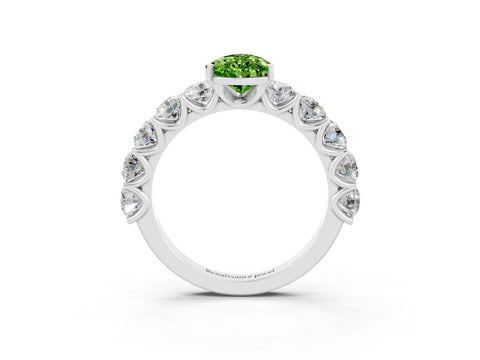 White gold Pear Cut Peridot Prong Setting with Side Stones on a Pave Band_3