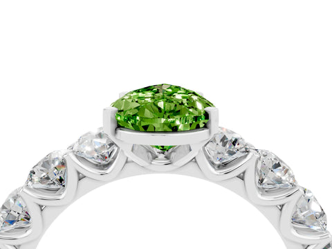 White gold Pear Cut Peridot Prong Setting with Side Stones on a Pave Band_4