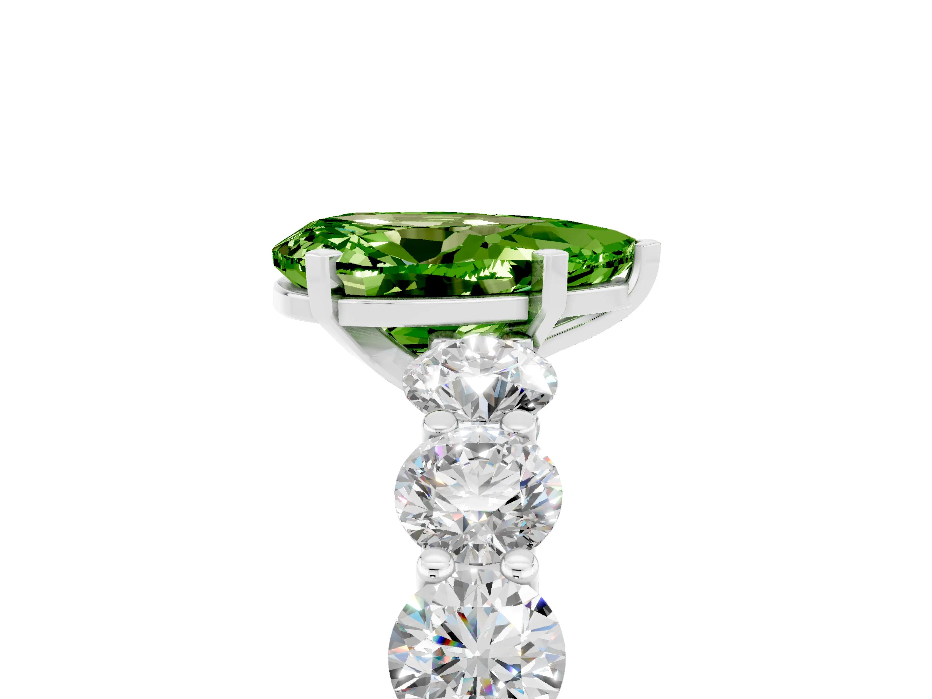 White gold Pear Cut Peridot Prong Setting with Side Stones on a Pave Band_5