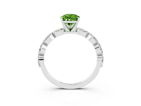 White gold Pear Cut Peridot Ring with Marquise Side Stones and Prong Setting_3