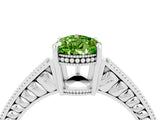 White gold Pear Cut Peridot Ring with Milgrain Pavé Band and Four-Prong Setting_16