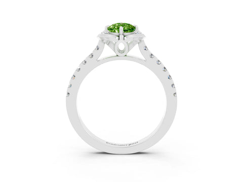 White gold Pear Cut Peridot Ring with Pavé Band and Floral Prong Setting_3
