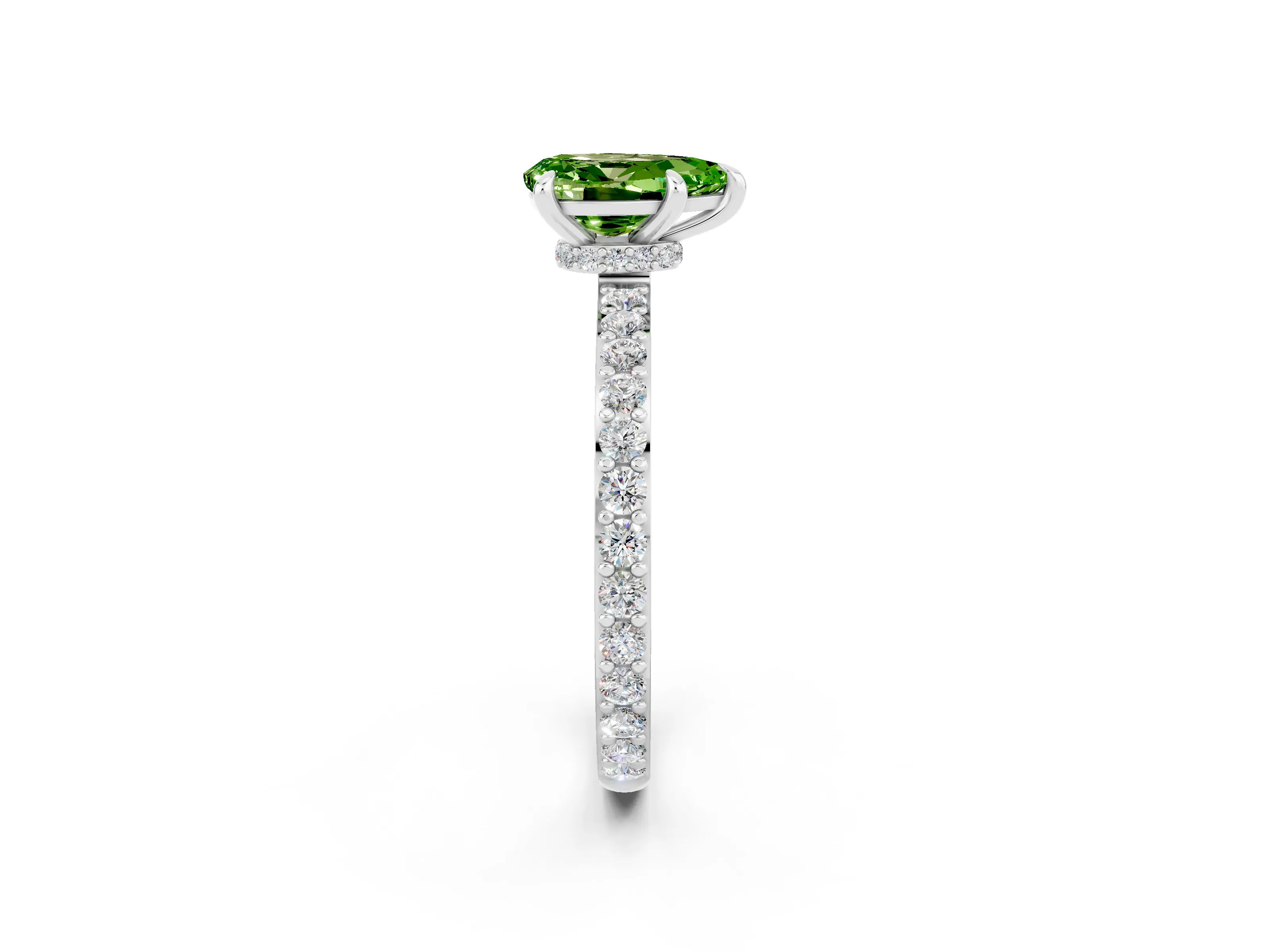 White gold Pear Cut Peridot Ring with Pavé Band and Four-Prong Setting_2