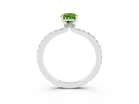 White gold Pear Cut Peridot Ring with Pavé Band and Four-Prong Setting_3