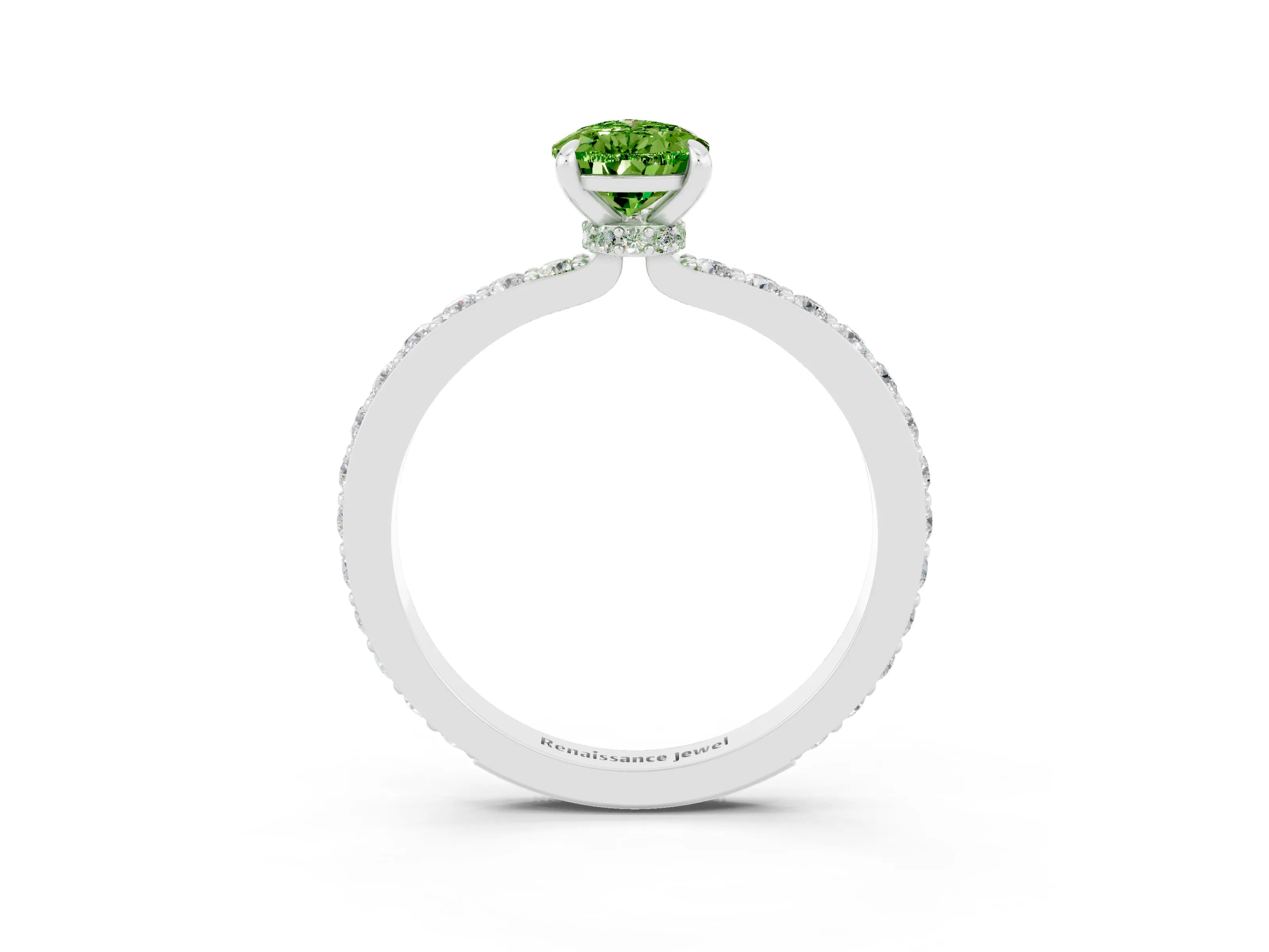 White gold Pear Cut Peridot Ring with Pavé Band and Four-Prong Setting_3