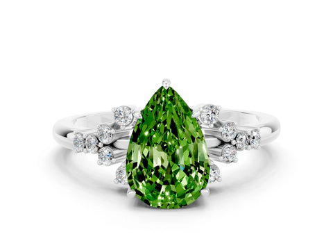 White gold Pear Cut Peridot Ring with Side Stones and Four-Prong Setting_36